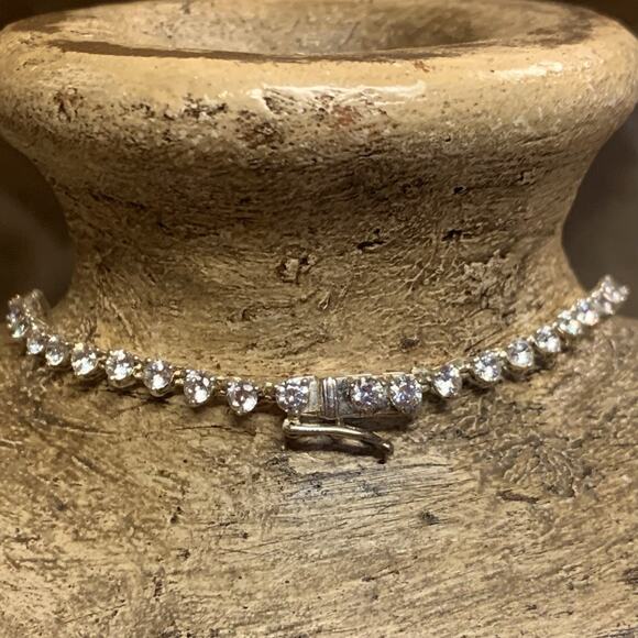 Sterling Silver and Cubic Zirconia Tennis Necklace 17 Inches Long - Picture 6 of 6